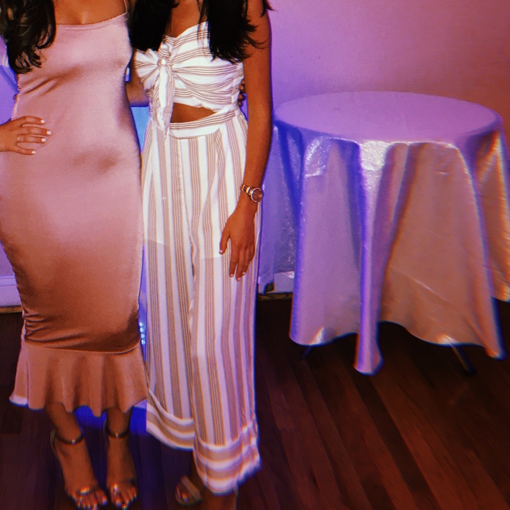 Tie Front Striped Jumpsuit
